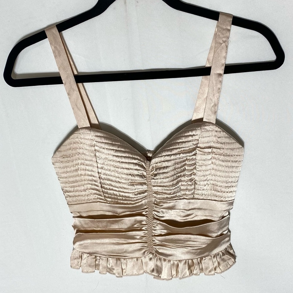 BOG Collective Champagne Ruched Satin Crop Top Bralette Top XS Festival Coquette